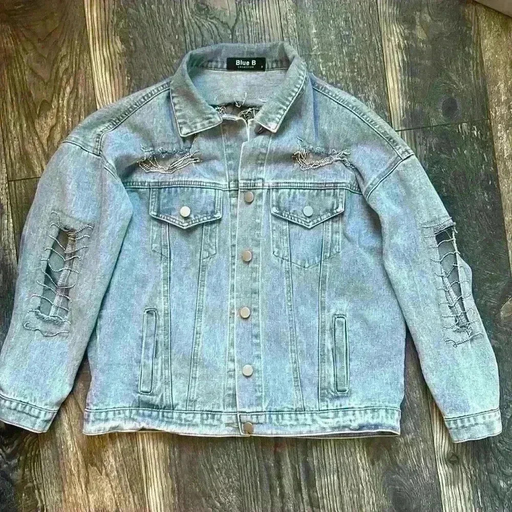 Rhinestone Cut-Out Denim Jacket